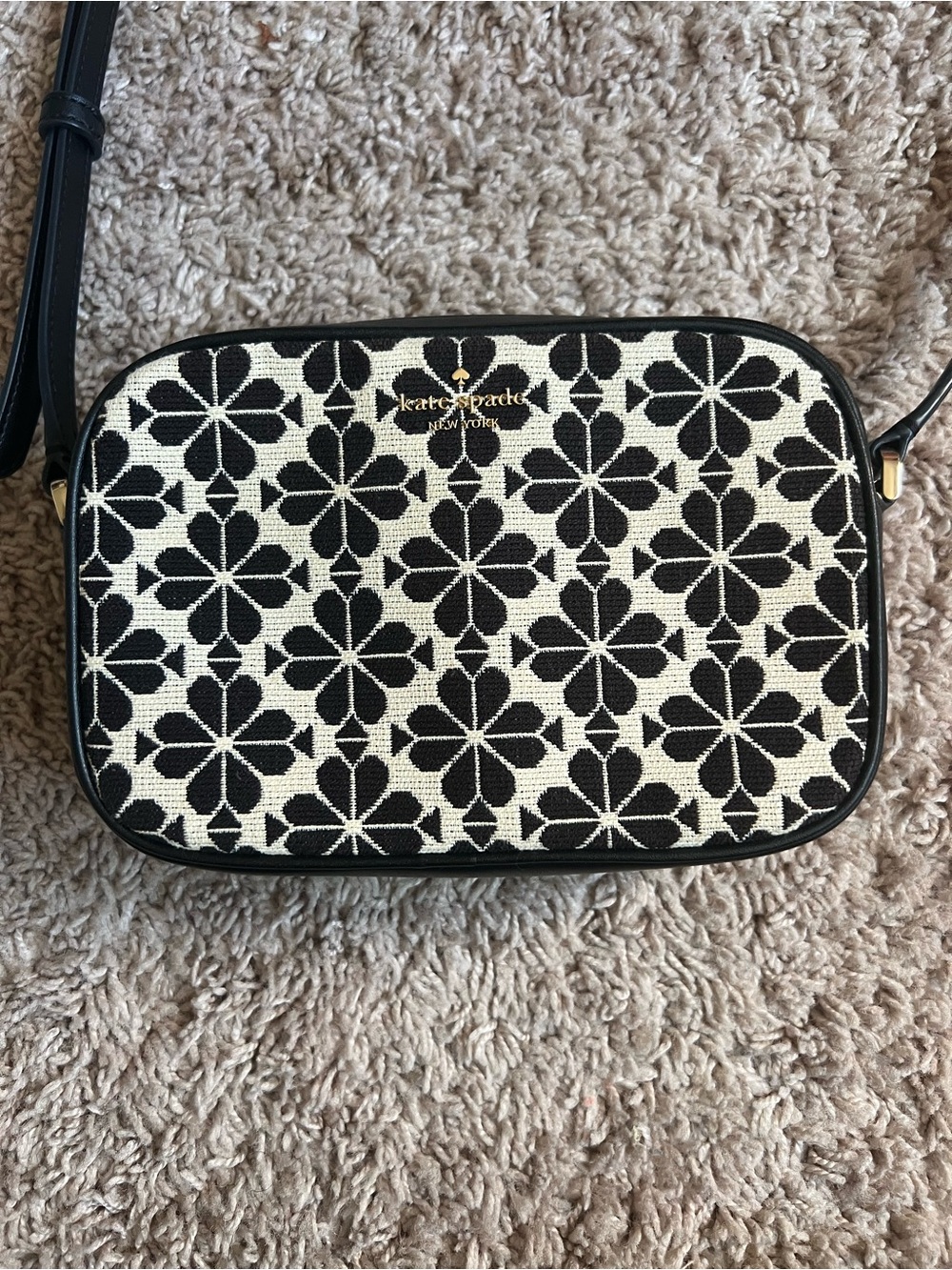 Kate Spade Black and Cream Floral Jacquard Crossbody